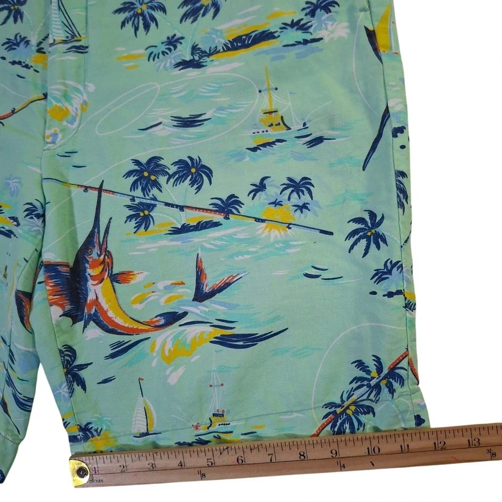 Polo Ralph Lauren Classic Fit Shorts Mens 40 Linen Blend Fishing Tropical Green